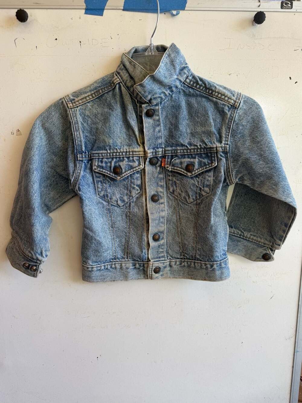 Vintage Levi's Acid Wash Orange Tab Denim Jean Jacket Kids Size 7 Made in USA